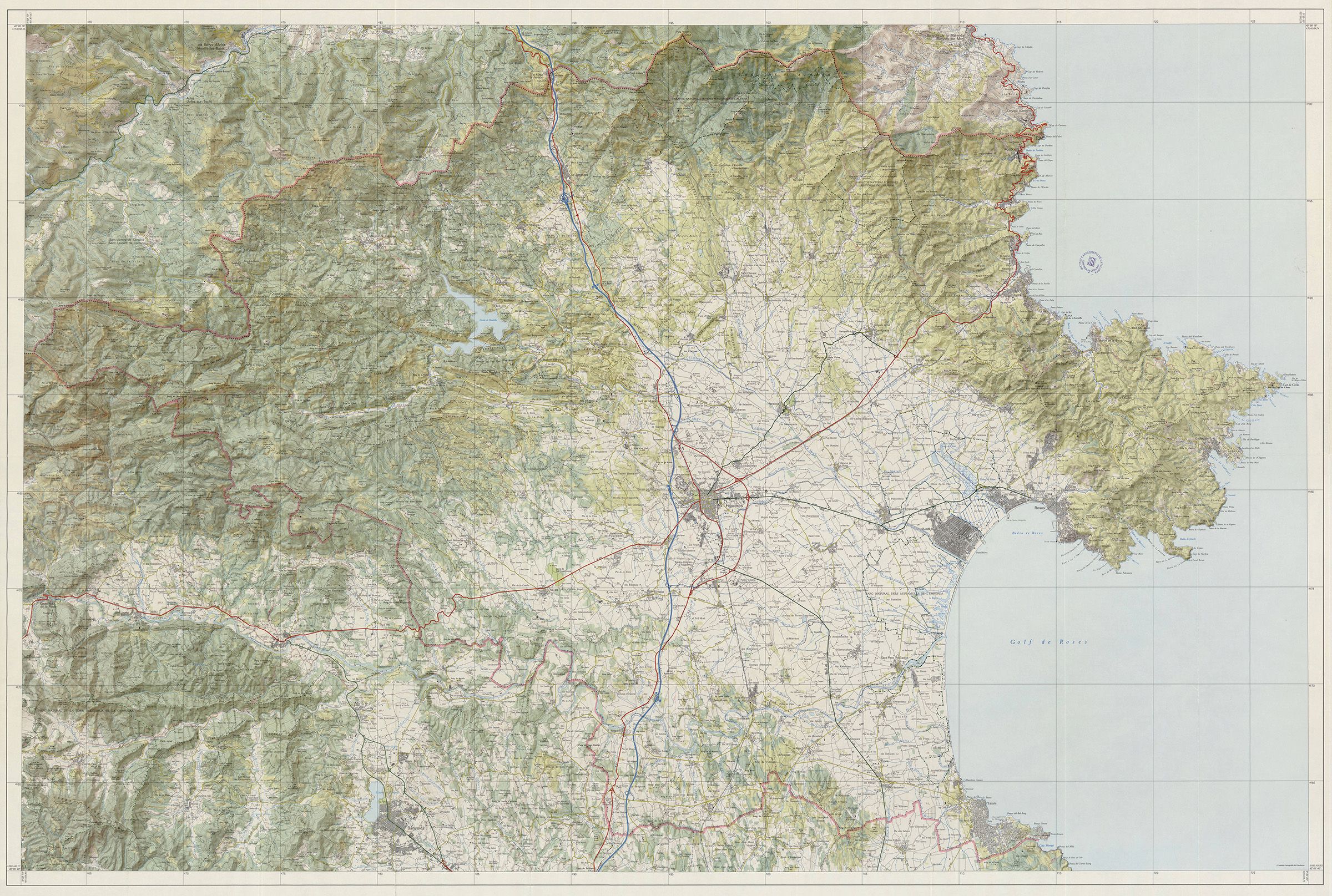 Mapa topogràfic de l'Alt Empordà: Agullana, Figueres i el golf de Roses